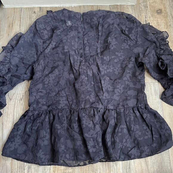 H&M Ruffle Blouse Women's S 6 Black Goth Floral - Picture 8 of 12